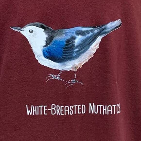 Wingspan Inspired Mens Large White-Breasted Nuthatch Bird Upcycled Henley Tee - Picture 2 of 4